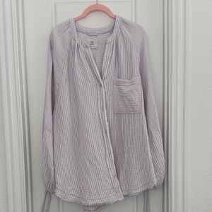 Aerie Lavender and White Striped Button Gauze Top M